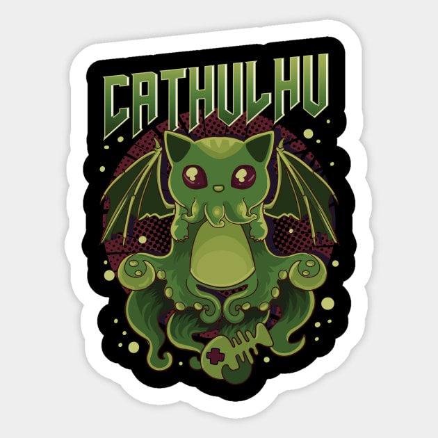 Cute & Funny Cathulhu Kawaii Cat Cthulhu Sticker by theperfectpresents